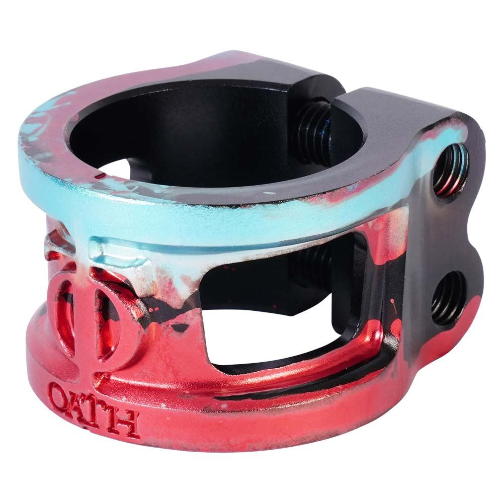 Oath Cage V2 Alloy 2 Bolt Clamp - Black/Teal/Red