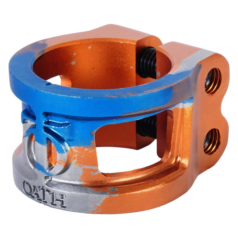 Oath Cage V2 Alloy 2 Bolt Clamp - Orange/Blue/Titanium